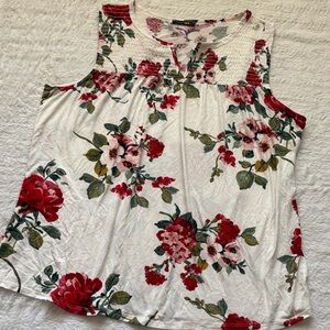 Sleeveless Red Floral Smocked Top